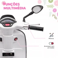 AIYAPLAY Moto Elétrica para Crianças de 3-6 Anos com Licença Vespa com USB MP3 Luz LED Rádio FM Velocidade 3 km/h Carga 35 kg Branco(m-5)