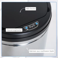 HOMCOM Sensor Mülleimer 50L Automatischer Mülleimer mit Soft-Close-Deckel, Bewegungssensor, Wasserdichter Abfalleimer Müllbehälter Abfallbehälter für Büro, Schlafzimmer, Küchen Schwarz+Silber(m-6)