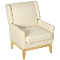 HOMCOM Ohrensessel im Skandidesign, Lesesessel, Akzentsessel, Massivholz, Natur + Creme(m-10)