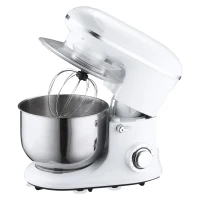 HOMCOM 1200 W elektrisches Handmixer-Set 2-in-1 5,5 L-Rührschüssel Handrührer mit Schneebesen Knethaken Rührbesen 6 Geschwindigkeiten + Impuls-Modus inklusive 304 Stahl Weiß 37 x 23 x 37 cm(m-1)