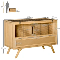 PawHut Kleintierstall Zwergkaninchenstall mit Bodenwanne und Rampe Kleintierkäfig Meerschweinchenstall einfache Reinigung Tannenholz Gelb 120 x 50 x 82 cm(m-3)