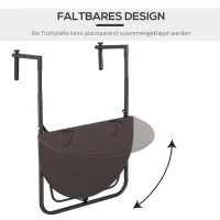 Outsunny Balkonhängetisch Hängetisch halbrund klappbar Rattan-Optik höhenverstellbar Balkon Braun 60 x 39 x 73–83,5cm(m-4)