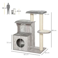 PawHut Kratzbaum mit Katzenhöhle Katzenbaum Kletterbaum für Katzen E1 MDF Sisal Grau 66 x 38 x 88 cm(m-3)