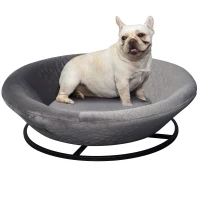 PawHut Hundesofa in Beckenform mit Weichem Bezug, Drehbar Haustiersofa mit Metallbeinen, Hundebett Katzensofa Grau 72x72x21 cm(m-1)