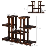 Outsunny Blumenständer Pflanzenregal, Vierstufiges Blumenregal, Blumentreppe, Massivholz, Dunkelbraun, 95 x 25 x 72 cm(m-3)