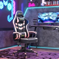 Vinsetto Cadeira Gaming com Altura Regulável Basculante Apoio de Cabeça e Almofada Lombar 61x70x121-129 cm Rosa e Preto(m-2)