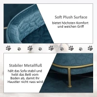 PawHut Hundesofa mit Rückenlehne Haustiersofa mit Metallbeinen Hundebett Weichem Bezug Katzensofa Metall Blau+Gold 63,5 x 43 x 24,5 cm(m-5)