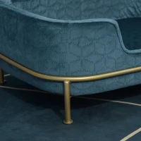 PawHut Hundesofa mit Rückenlehne Haustiersofa mit Metallbeinen Hundebett Weichem Bezug Katzensofa Metall Blau+Gold 63,5 x 43 x 24,5 cm(m-9)