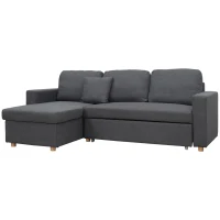 HOMCOM Ecksofa, Eckcouch, Schlafsofa, ausziehbar, mit Bettfunktion, Stauraum, Leinenoptik, dunkelgrau, 228 x 148 x 88cm(m-10)