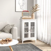 HOMCOM Küchenschrank Sideboard Kommode Aufbewahrungsschrank mit Glastür und verstellbarer Einlegeböden Esszimmer Wohnzimmer MDF Weiß 60 x 35 x 90 cm(m-2)