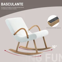 HOMCOM Poltrona Baloiço Moderna Estofada em Lã com Apoio para os Braços e Pés de Madeira 60x93x86 cm Branco e Madeira(m-6)