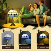 HOMCOM Candeeiro de Mesa com Desenho de Vitrais Coloridos  Candeeiro de Mesa de Vidro para Dormitório Sala de Estar Escritório Ø31x48 cm Azul(m-5)