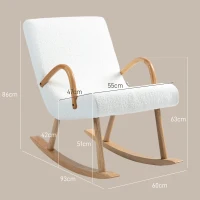 HOMCOM Poltrona Baloiço Moderna Estofada em Lã com Apoio para os Braços e Pés de Madeira 60x93x86 cm Branco e Madeira(m-3)