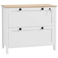 HOMCOM Armário de Escritório Móvel Arquivador com 2 Gavetas 2 Barras Suspensas para Tamanho A4 e 2 Chaves 79x40x72 cm Branco e Madeira(m-10)