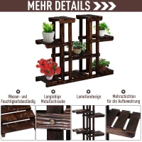Outsunny Blumenständer Pflanzenregal, Vierstufiges Blumenregal, Blumentreppe, Massivholz, Dunkelbraun, 95 x 25 x 72 cm(m-6)