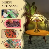 HOMCOM Candeeiro de Mesa com Desenho de Vitrais Coloridos Candeeiro de Mesa de Vidro para Dormitório Sala de Estar Escritório Ø30x48 cm Multicor(m-4)