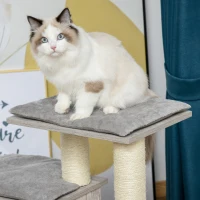 PawHut Kratzbaum mit Katzenhöhle Katzenbaum Kletterbaum für Katzen E1 MDF Sisal Grau 66 x 38 x 88 cm(m-8)
