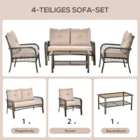 Outsunny 4-tlg. Gartensitzgruppe mit Beistelltisch Kissen Rattan Gartenset Polyrattan Metall Grau 136 x 79 x 88 cm(m-4)