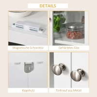 HOMCOM Küchenschrank Sideboard Kommode Aufbewahrungsschrank mit Glastür und verstellbarer Einlegeböden Esszimmer Wohnzimmer MDF Weiß 60 x 35 x 90 cm(m-6)