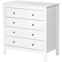 HOMCOM Kommode mit 5 Schubladen Beistellschrank Schubladenkommode Sideboard mit Anti-Kipp-Schutz, Schrank für Wohnzimmer, Schlafzimmer, Weiß 79 x 39,5 x 80,5 cm(m-10)