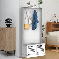 HOMCOM Garderobe Garderobenständer Kleiderständer mit Sitzbank Kleiderhaken MDF Weiß 80 x 40 x 180 cm(m-2)