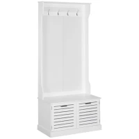 HOMCOM Garderobe Garderobenständer Kleiderständer mit Sitzbank Kleiderhaken MDF Weiß 80 x 40 x 180 cm(m-1)