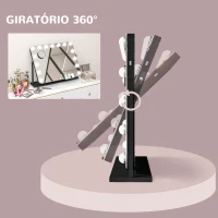 HOMCOM Espelho de Maquilhagem Estilo Hollywood com Luzes Espelho de Toucador Giratório com 14 Lâmpadas LED e Entrada USB 62,5x14x49,5 cm Preto(m-9)