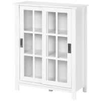 HOMCOM Vitrine mit 3 Regalböden, Sideboard, Flurkonsole, 2 Schiebetüren, Glastüren, Weiß(m-10)