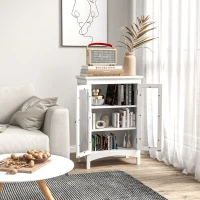 HOMCOM Küchenschrank Sideboard Kommode Aufbewahrungsschrank mit Glastür und verstellbarer Einlegeböden Esszimmer Wohnzimmer MDF Weiß 60 x 35 x 90 cm(m-7)