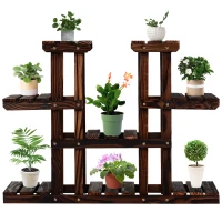 Outsunny Blumenständer Pflanzenregal, Vierstufiges Blumenregal, Blumentreppe, Massivholz, Dunkelbraun, 95 x 25 x 72 cm(m-10)