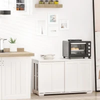 HOMCOM Küchenschrank Sideboard mit 2 Einlegeböden Schiebetüren Kommode verstellbaren Ablagen Aufbewahrungsschrank Kippsicheres Design gute Belüftung MDF Weiß 106,5x33x63 cm(m-2)