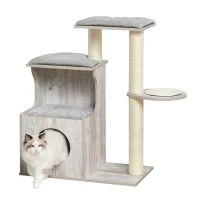 PawHut Kratzbaum mit Katzenhöhle Katzenbaum Kletterbaum für Katzen E1 MDF Sisal Grau 66 x 38 x 88 cm(m-1)