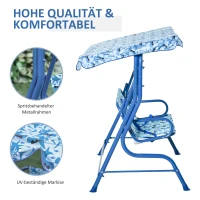 Outsunny Kinder Hollywoodschaukel Kinderschaukel mit Sonnendach 2-Sitzer Gartenschaukel für 3-6 Jahre Metall Blau 110L x 70B x 110H cm(m-5)