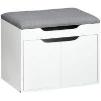 HOMCOM Schuhbank mit Schrank, aufklappbar, inkl. Sitzpolster, 60 cm x 40 cm x 50 cm, Weiß + Grau(m-10)