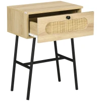 HOMCOM Beistelltisch mit Schublade, Rattandekor, Naturholzoptik, 45 x 29 x 61,5cm(m-10)