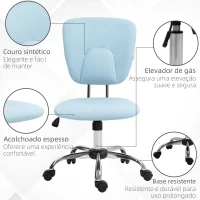 Vinsetto Cadeira de Escritório Giratória de Couro PU com Altura Ajustável e Função Basculante 50x54x87,5-96,5 cm Azul Claro(m-8)