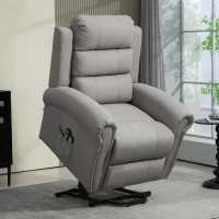 HOMCOM Relaxfauteuil met Opstahulp, 8 Massagepunten, Verwarmbare Rugleuning, Linnenlook, Grijs(m-2)