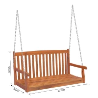Outsunny Hängebank Gartenschaukel Hollywoodschaukel 2-Sitzer mit Ketten Holz Natur B122 x T61 x H59cm(m-3)