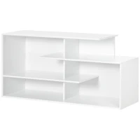 HOMCOM TV Bank mit 4 Regalen, Kabelführungslöchern, TV-Geräte bis zu 32"-55",120 cm x 40cm x 60cm, Weiß(m-9)