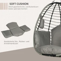 Outsunny Wiszący fotel, Poduszki siedziska i oparcia, Składany koszyk, Uchwyt na kubek, Metalowa rama, Szary(m-6)
