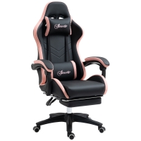 Vinsetto Cadeira Gaming de Couro PU com Altura Ajustável Reclinável 135° e Apoio para os Pés Retrátil 65x65x121-129 cm Preto