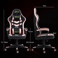 Vinsetto Cadeira Gaming com Altura Regulável Basculante Apoio de Cabeça e Almofada Lombar 61x70x121-129 cm Rosa e Preto(m-3)