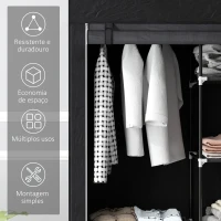 HOMCOM Roupeiro de Tecido Dobrável com 6 Prateleiras e 1 Barra de Pendurar para Dormitório Vestidor 103x43x162,5 cm Preto(m-6)