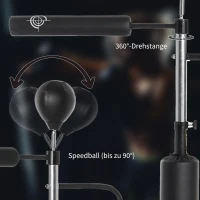 HOMCOM Boxstand Standbox-Trainer mit 2 Speedbällen Reflexstange und Saugnapf-Basis 160-230cm höhenverstellbar Geeignet für Erwachsene Jugendlichen Schwarz(m-5)