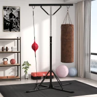 SPORTNOW Bokszakstandaard, in hoogte verstelbaar, met Speedball, Metalen frame, 160L x 145B x 175-220H cm, Zwart(m-2)