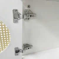 Mobiletto Porta TV in Rattan Curvato con Ante Dipinte e Scomparti Aperti, 160x38x50 cm, Bianco(m-10)