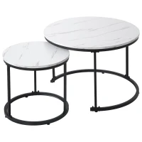 Tavolini da Salotto Rotondi Moderni Impilabili in MDF, con Struttura in Metallo, Dimensioni 50x70.5 cm+45.5x44 cm, Colore Marmo(m-6)