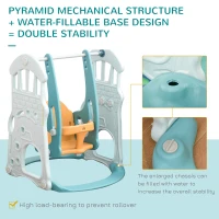 HOMCOM Tobogan pentru Copii cu Leagăn, Coș și Inele de Fotbal, Joc pentru Copii, 210x186x133 cm, Albastru(m-7)