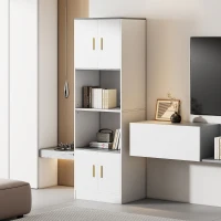 Comodă Modernă cu 4 Uși și Compartiment Deschis Central, Balamale Silențioase Soft-Close, pentru Bucătărie și Living, 60x40x180 cm, Alb(m-2)