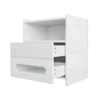 Comodino Moderno con Luci LED e 2 Cassetti, Tavolino da Notte per Camera da Letto, 50x40x58 cm, Bianco(m-8)
